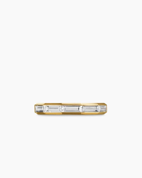 Womens DY Delaunay Band Ring in 18K Yellow Gold with Baguette Diamonds, 3.2mm
