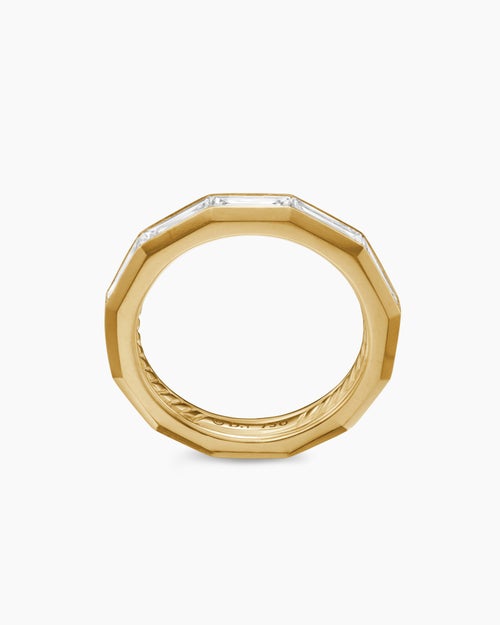 Womens DY Delaunay Band Ring in 18K Yellow Gold with Baguette Diamonds, 3.2mm