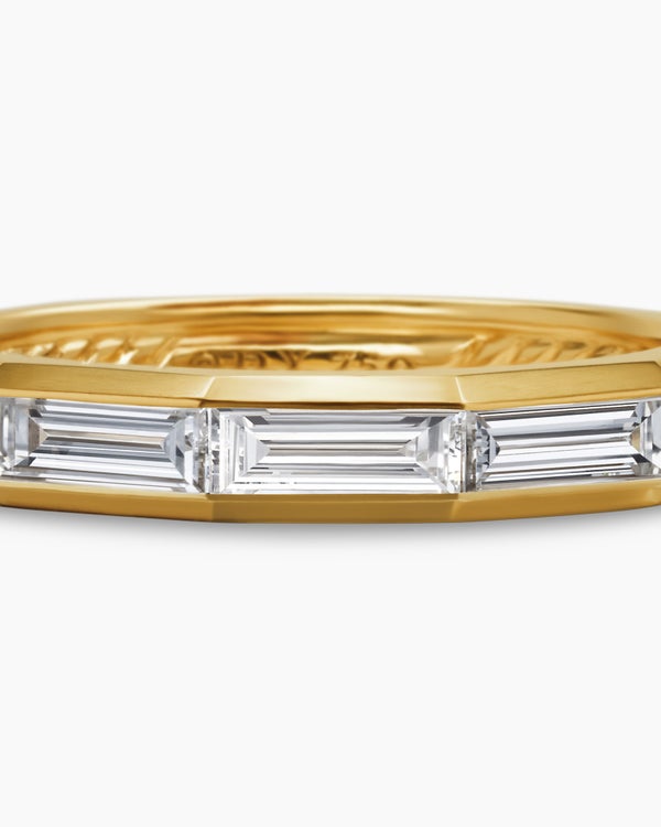 DY Delaunay Band Ring in 18K Yellow Gold with Baguette Diamonds, 3.2mm