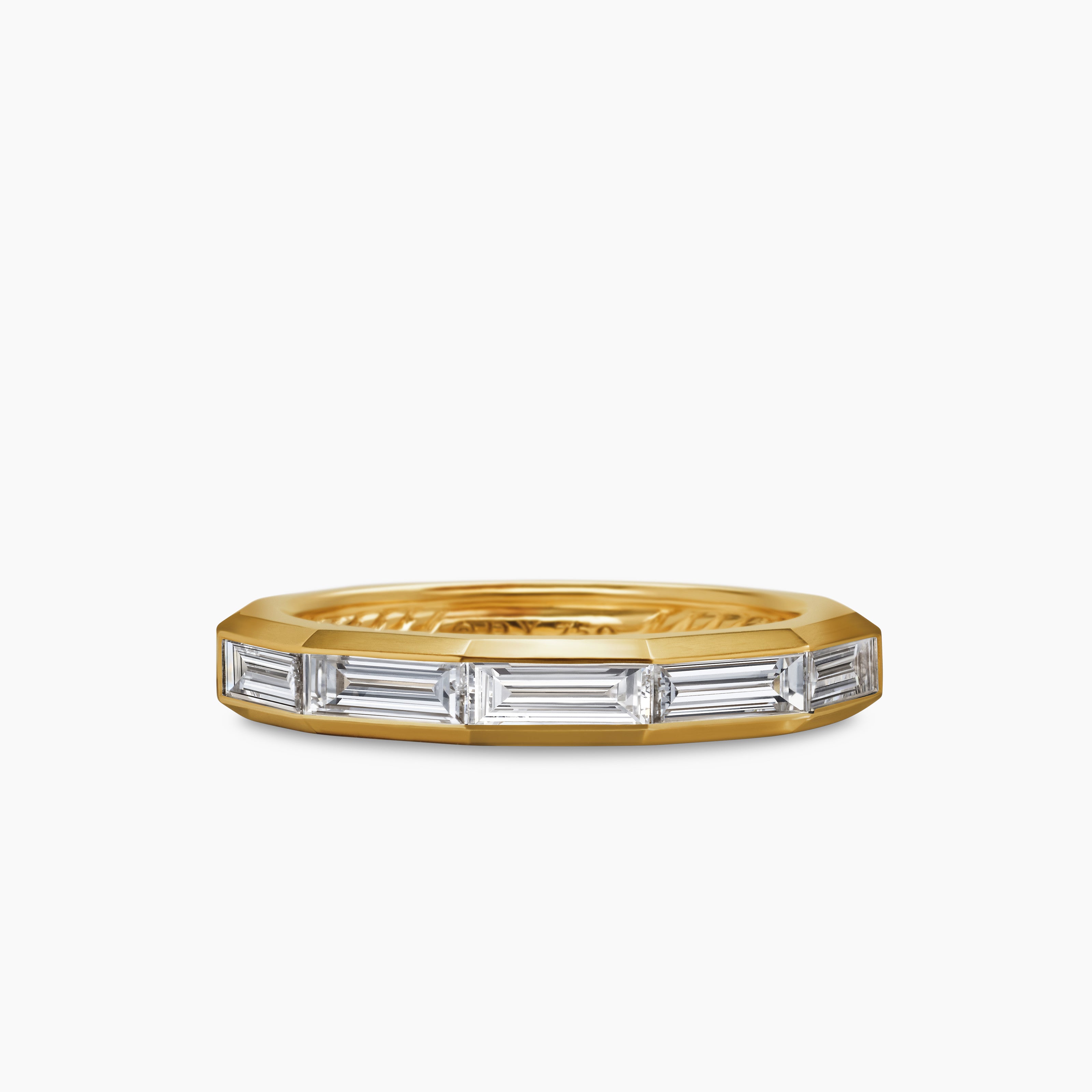 Womens DY Delaunay Band Ring in 18K Yellow Gold with Baguette Diamonds, 3.2mm