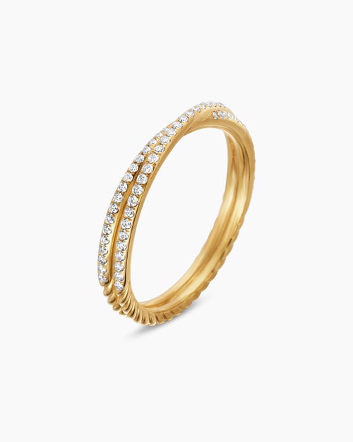 Womens DY Crossover® Micro Pavé Band Ring in 18K Yellow Gold with Pavé Diamonds, 3.14mm