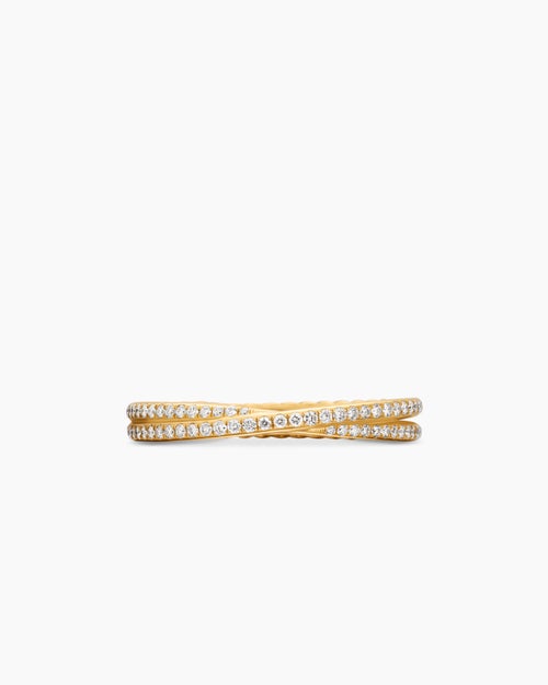 Womens DY Crossover® Micro Pavé Band Ring in 18K Yellow Gold with Pavé Diamonds, 3.14mm