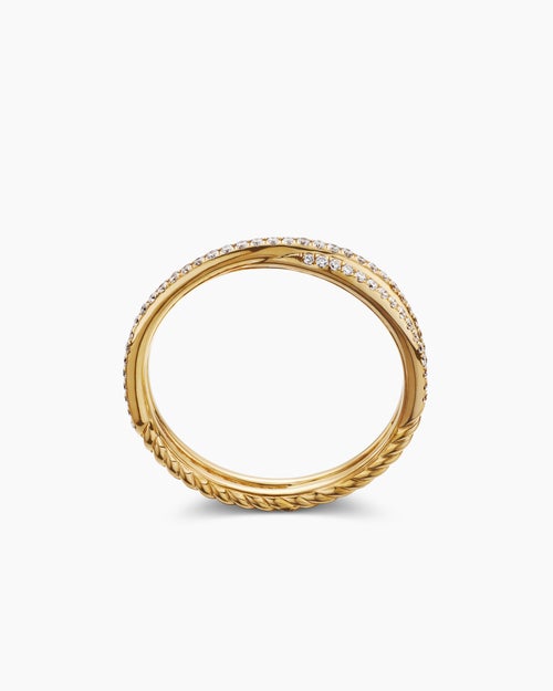 Womens DY Crossover® Micro Pavé Band Ring in 18K Yellow Gold with Pavé Diamonds, 3.14mm