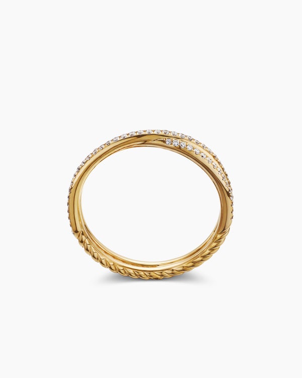 DY Crossover Micro Pavé Band Ring in 18K Yellow Gold, 3.14mm
