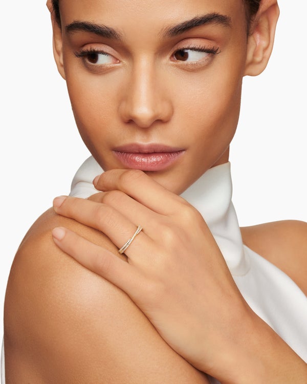 DY Crossover Micro Pavé Band Ring in 18K Yellow Gold, 3.14mm