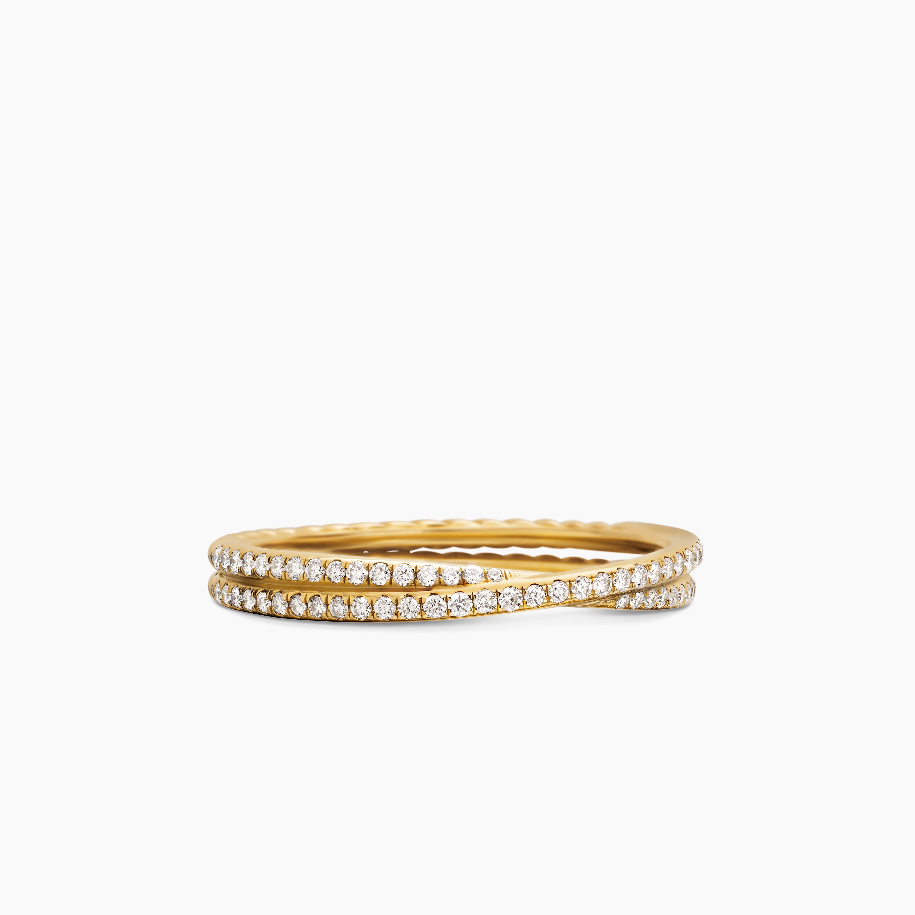 Womens DY Crossover&reg; Micro Pav&eacute; Band Ring in 18K Yellow Gold with Pav&eacute; Diamonds, 3.14mm