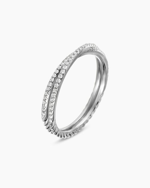 Womens DY Crossover® Micro Pavé Band Ring in Platinum with Pavé Diamonds, 3.14mm