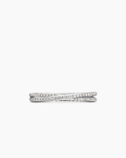 Womens DY Crossover Micro Pavé Band Ring in Platinum, 3.14mm