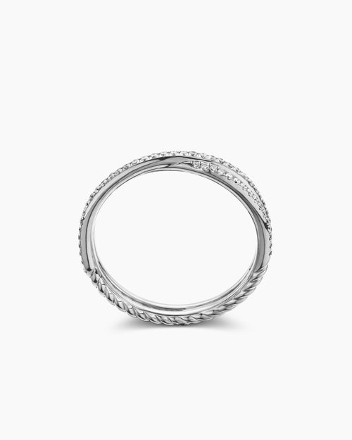 Womens DY Crossover® Micro Pavé Band Ring in Platinum with Pavé Diamonds, 3.14mm