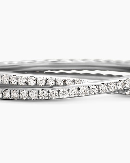 Womens DY Crossover® Micro Pavé Band Ring in Platinum with Pavé Diamonds, 3.14mm