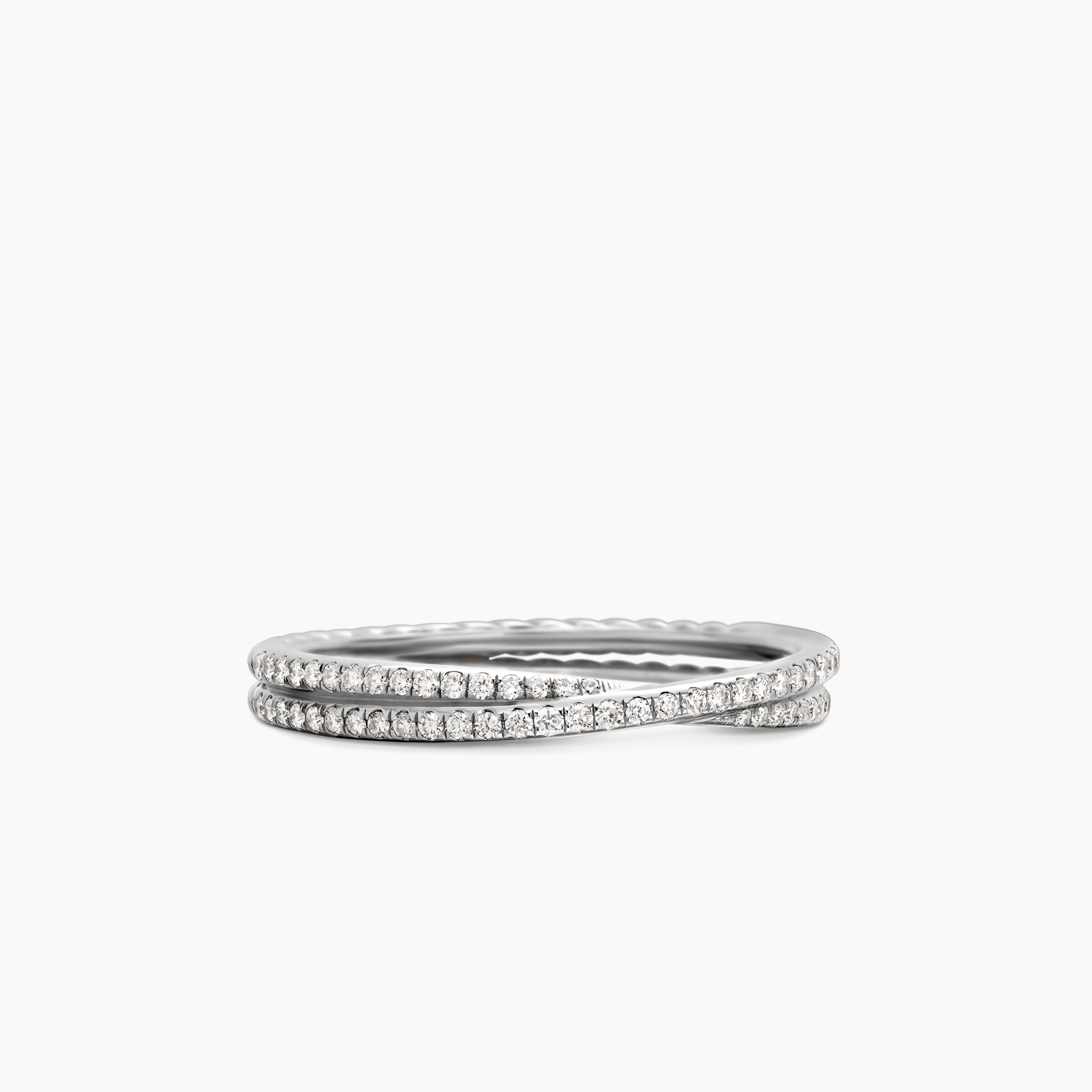 Womens DY Crossover&reg; Micro Pav&eacute; Band Ring in Platinum with Pav&eacute; Diamonds, 3.14mm