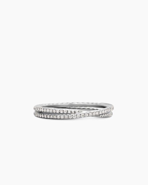 Womens DY Crossover® Micro Pavé Band Ring in Platinum with Pavé Diamonds, 3.14mm
