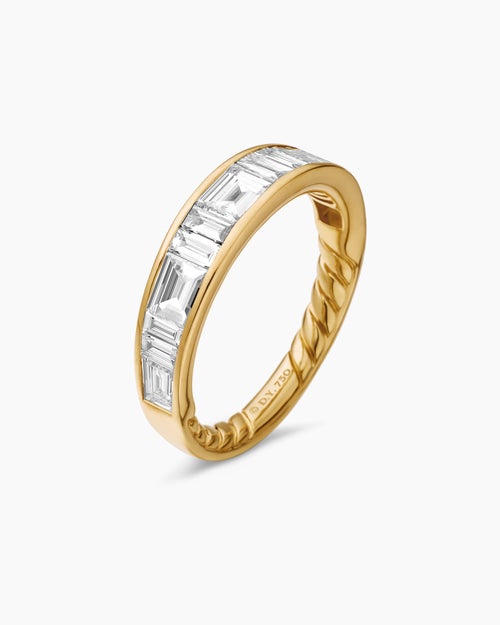 Womens DY Eden Band Ring in 18K Yellow Gold with Baguette Diamonds, 4.8mm