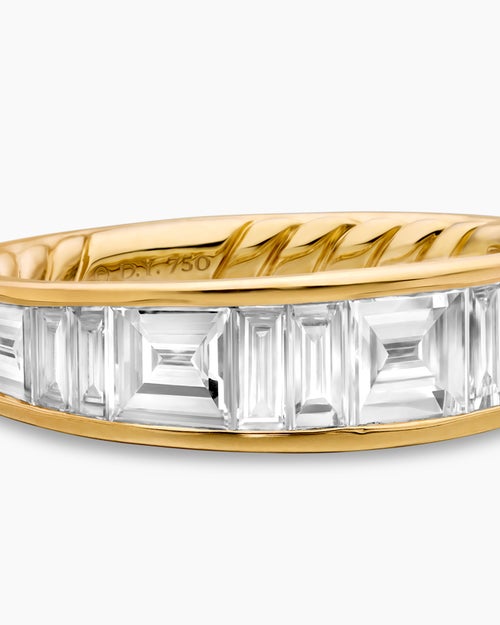 Womens DY Eden Band Ring in 18K Yellow Gold with Baguette Diamonds, 4.8mm