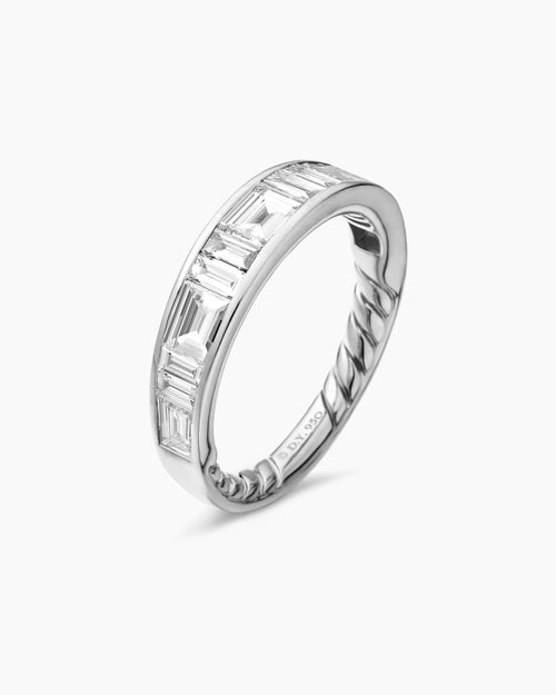 Womens DY Eden Band Ring in Platinum with Baguette Diamonds, 4.8mm