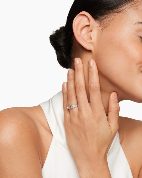 Womens DY Eden Band Ring in Platinum with Baguette Diamonds, 4.8mm