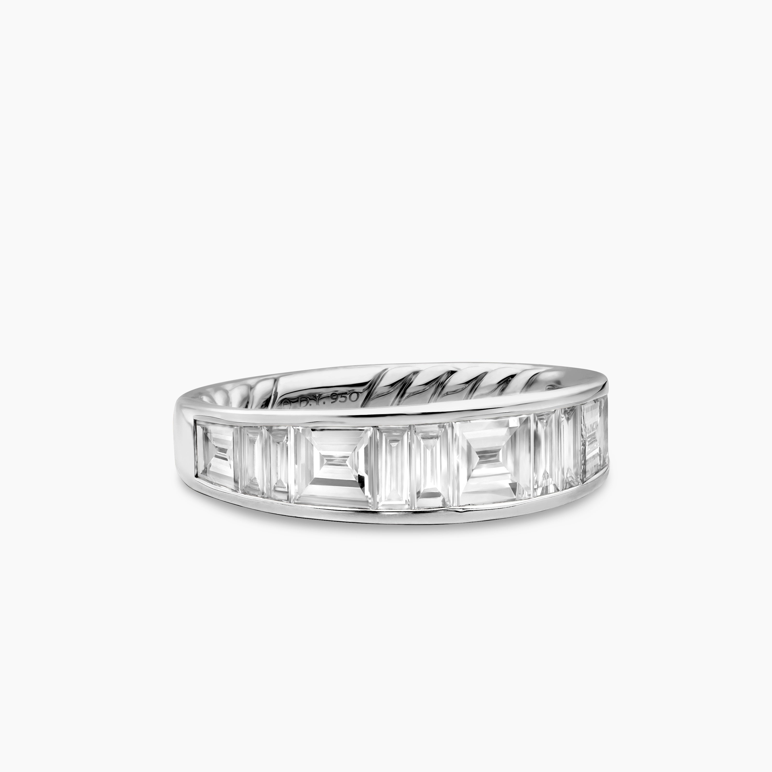 Womens DY Eden Band Ring in Platinum with Baguette Diamonds, 4.8mm