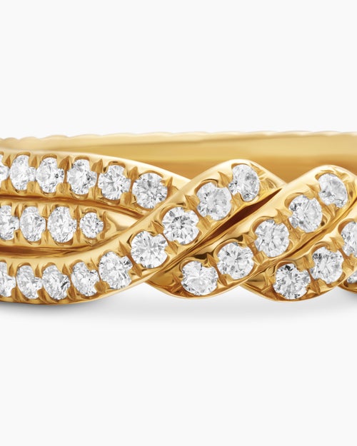 Womens Continuance Three Row Band Ring in 18K Yellow Gold with Diamonds, 6mm