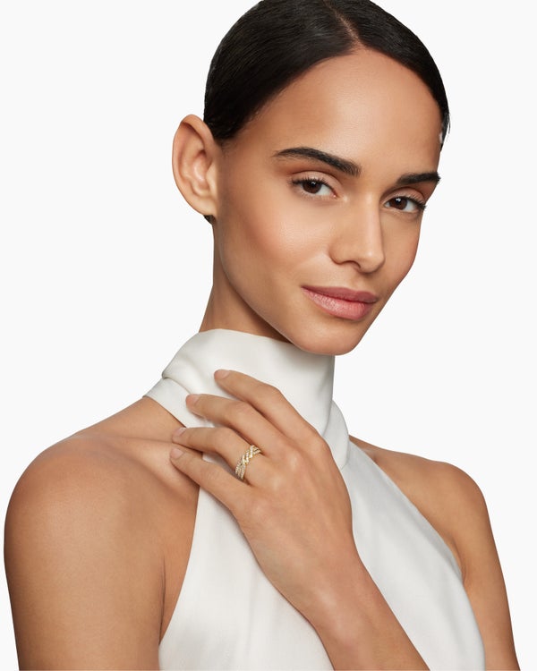 Continuance Three Row Band Ring in 18K Yellow Gold with Diamonds, 6mm