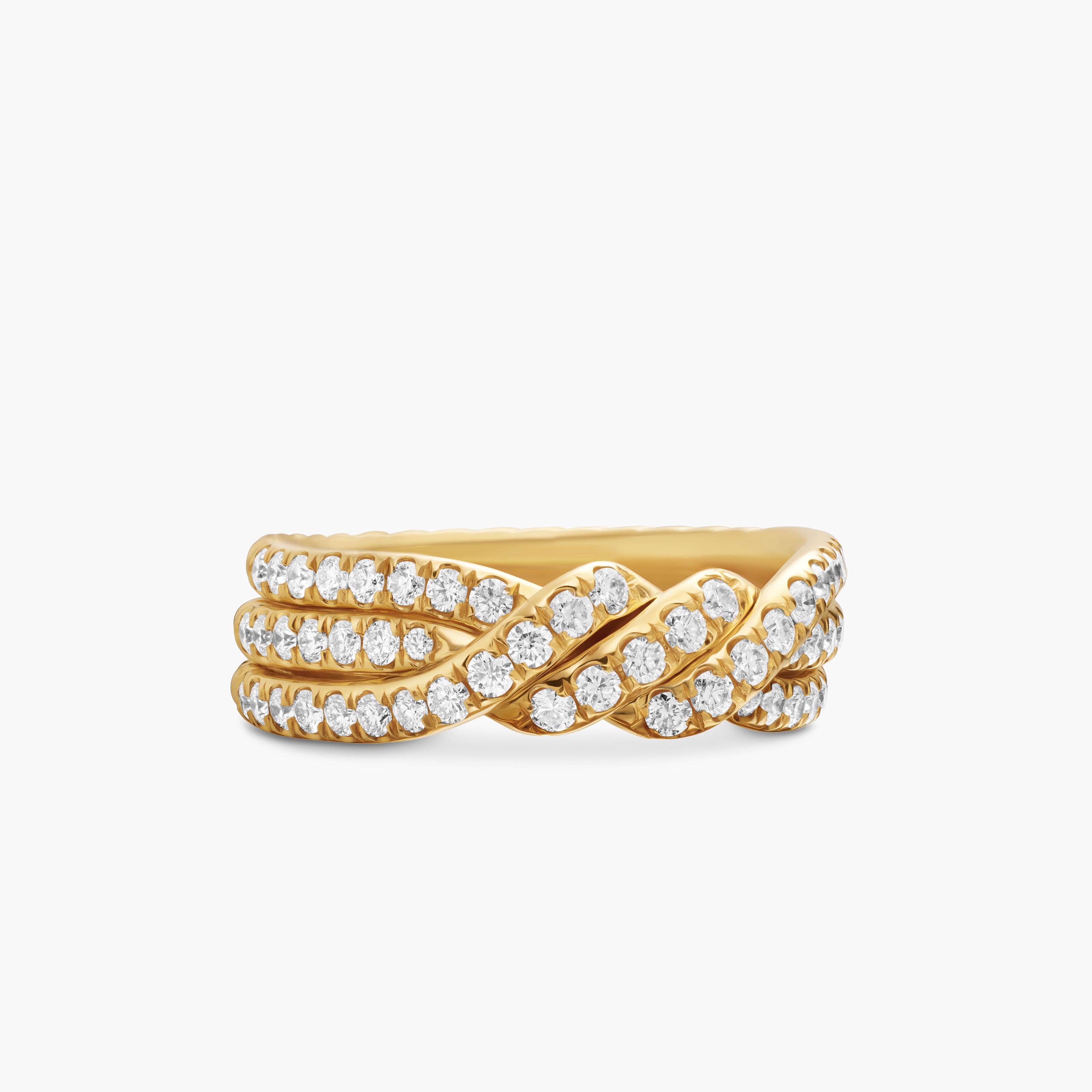 Womens Continuance Three Row Band Ring in 18K Yellow Gold with Diamonds, 6mm