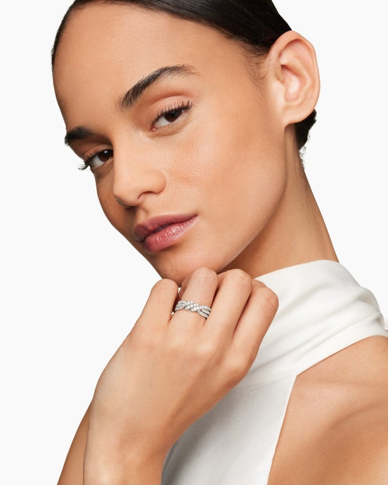 Continuance Three Row Band Ring in Platinum with Diamonds, 6mm