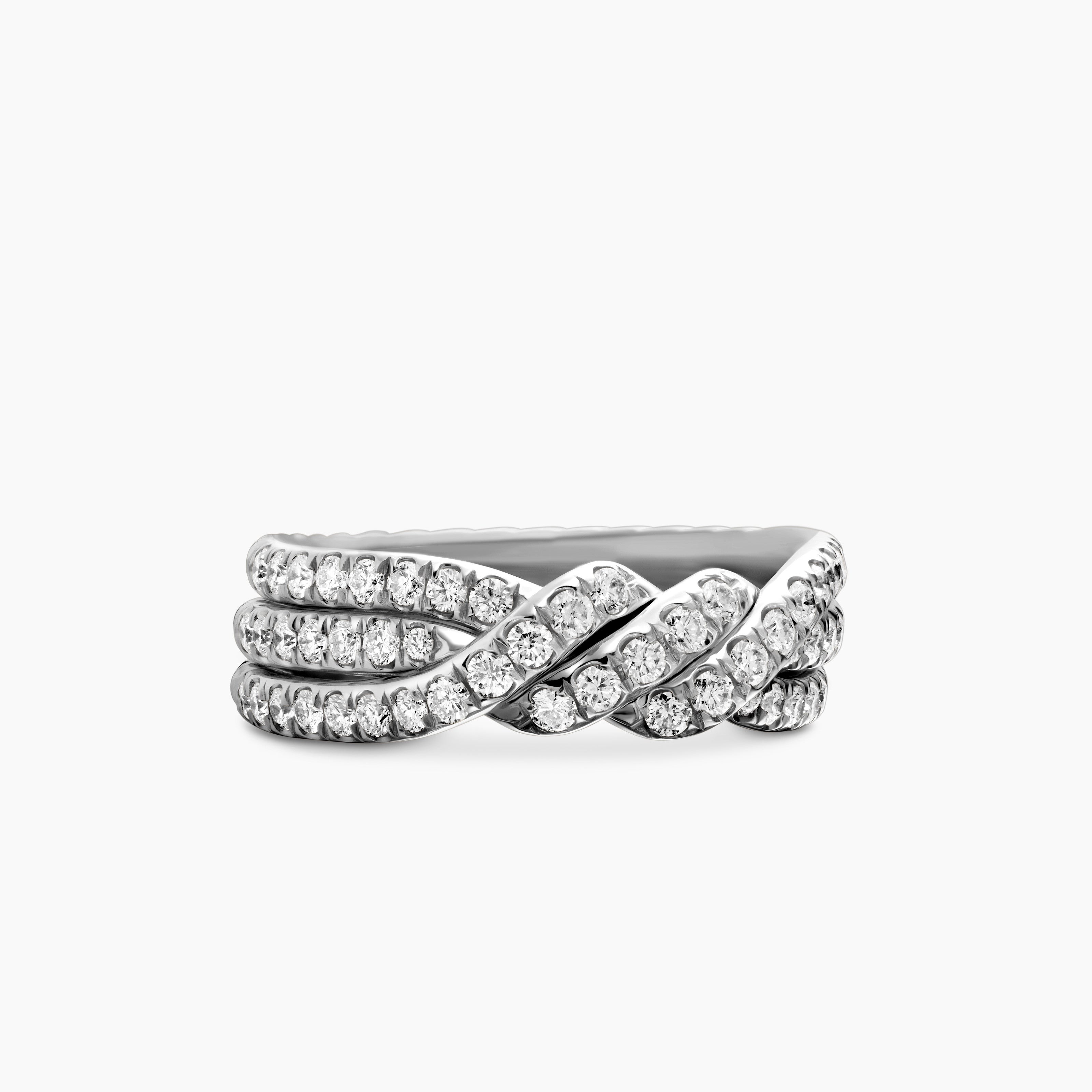 Womens Continuance Three Row Band Ring in Platinum with Diamonds, 6mm