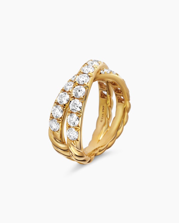 DY Crossover Band Ring in 18K Yellow Gold with Diamonds, 8mm
