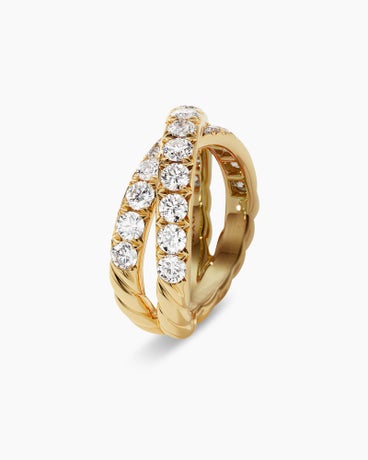 DY Crossover Band Ring in 18K Yellow Gold with Diamonds, 8mm