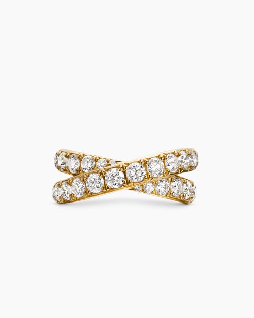 Womens DY Crossover Band Ring in 18K Yellow Gold with Diamonds, 8mm