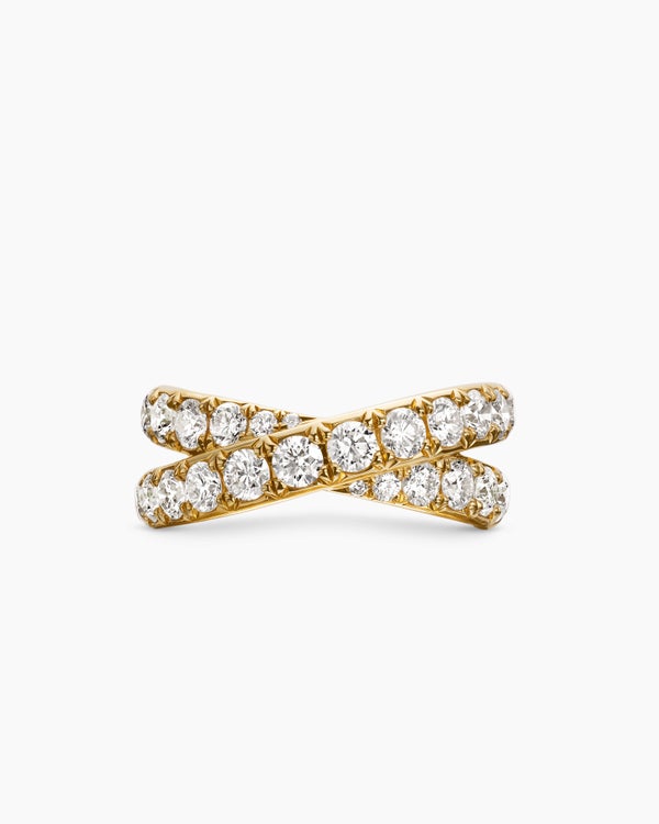 DY Crossover Band Ring in 18K Yellow Gold with Diamonds, 8mm