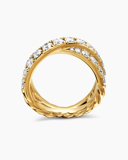 Womens DY Crossover Band Ring in 18K Yellow Gold with Diamonds, 8mm