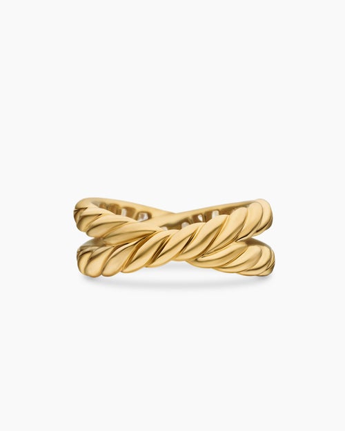 Womens DY Crossover Band Ring in 18K Yellow Gold with Diamonds, 8mm
