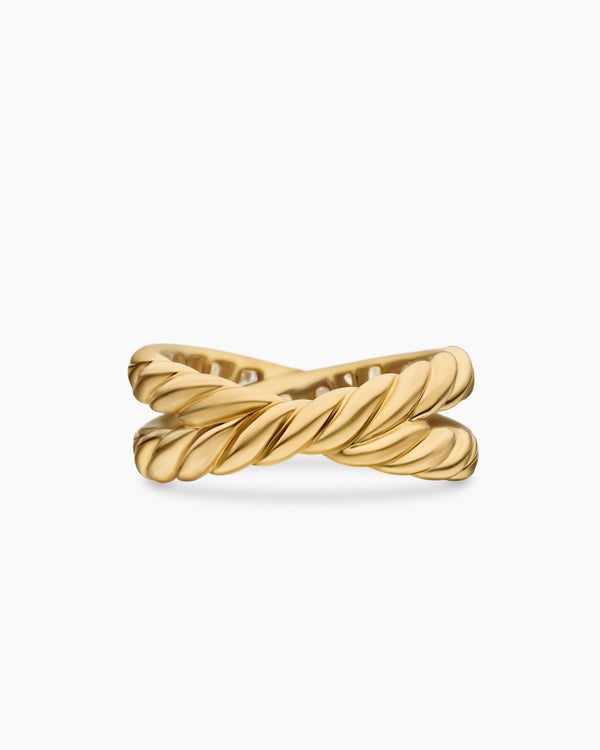 DY Crossover Band Ring in 18K Yellow Gold with Diamonds, 8mm