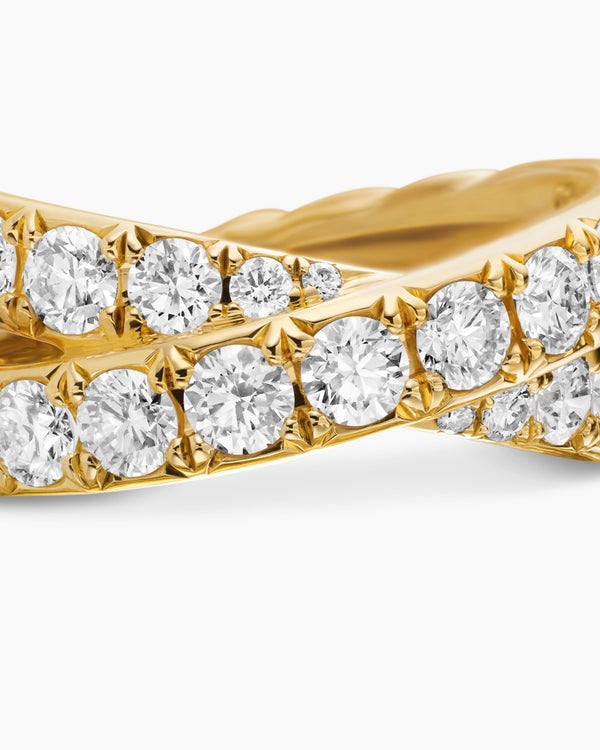 DY Crossover Band Ring in 18K Yellow Gold with Diamonds, 8mm