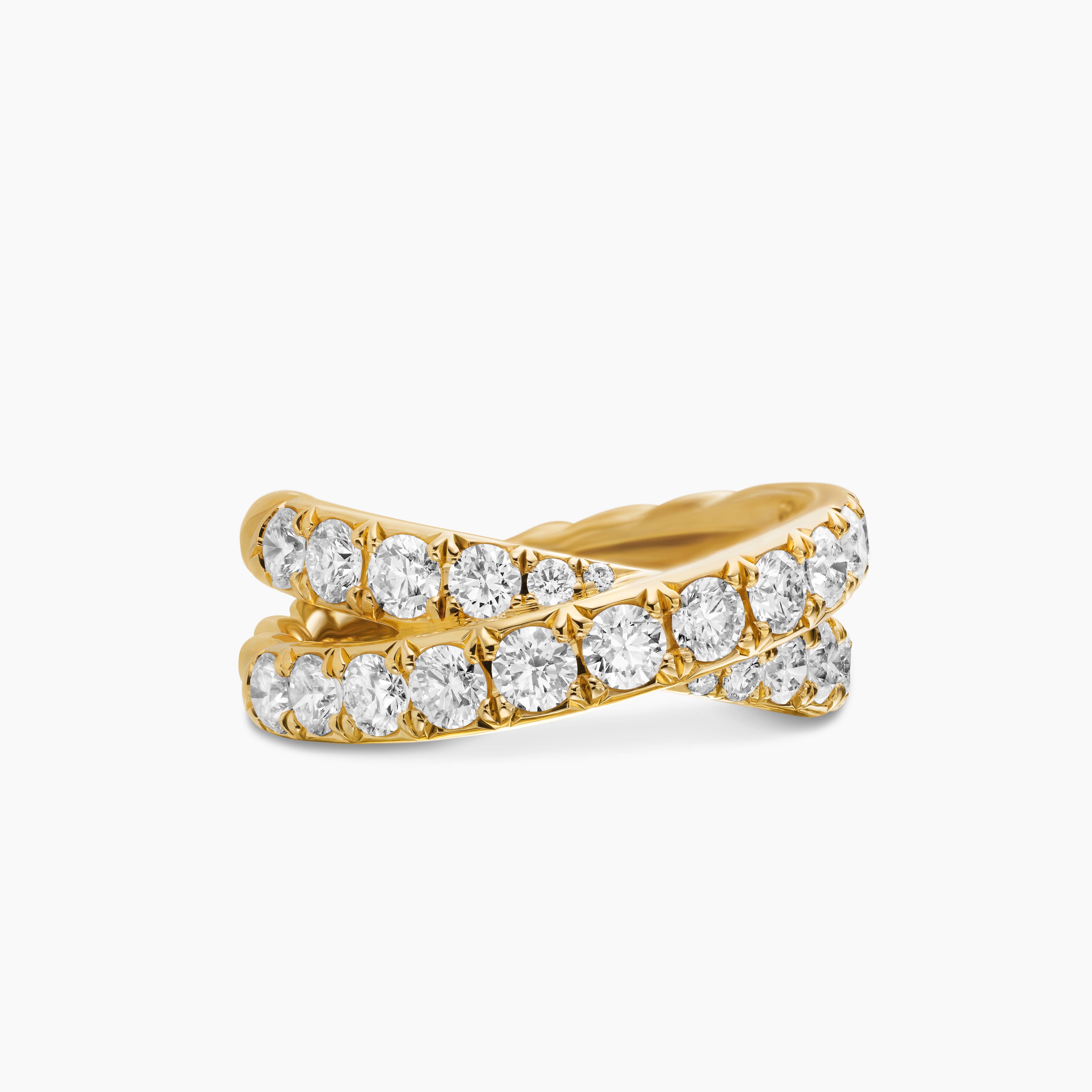 Womens DY Crossover Band Ring in 18K Yellow Gold with Diamonds, 8mm