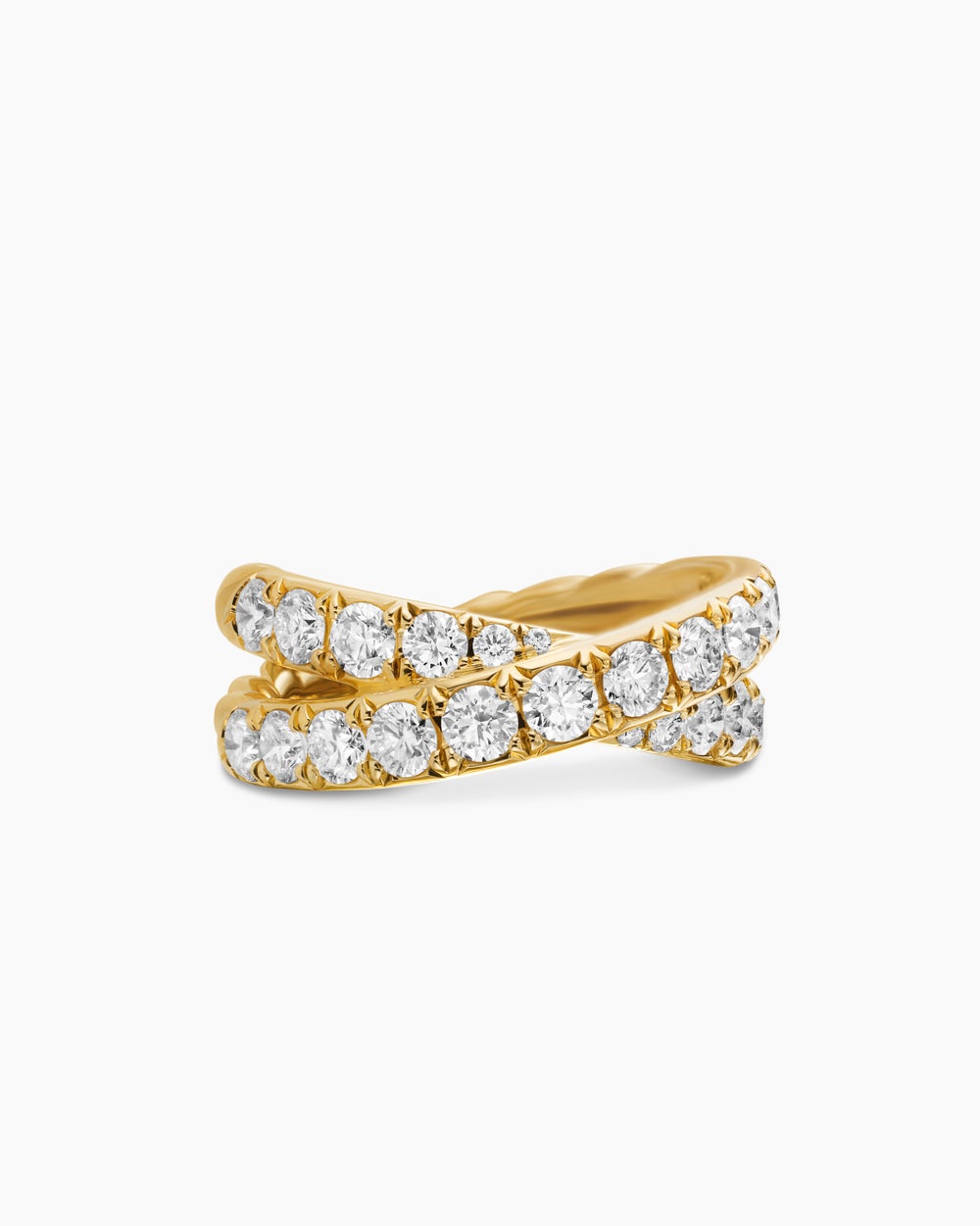 Womens DY Crossover Band Ring in 18K Yellow Gold with Diamonds, 8mm