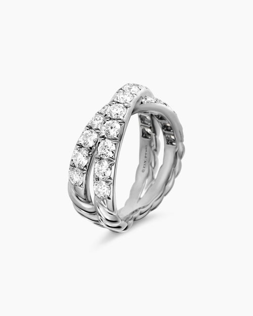 Womens DY Crossover® Band Ring in Platinum with Diamonds, 8.2mm