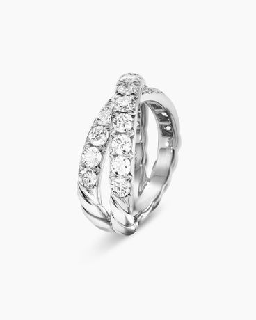 DY Crossover Band Ring in Platinum with Diamonds, 8mm