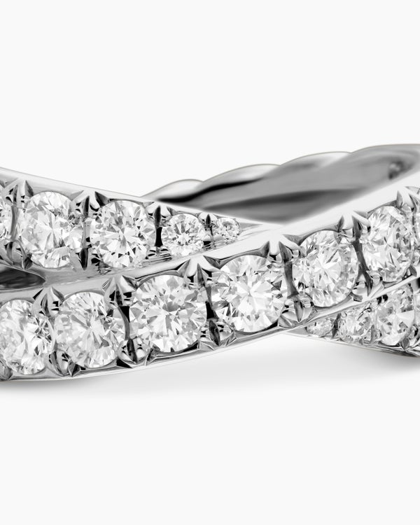 Anneau DY Crossover en platine avec diamants, 8 mm