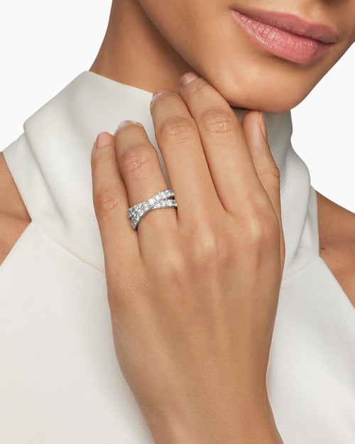 Womens DY Crossover® Band Ring in Platinum with Diamonds, 8.2mm