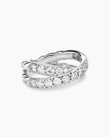 DY Crossover Band Ring in Platinum with Diamonds, 8mm