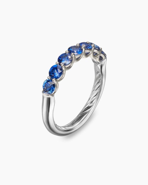 Womens DY Eden Partway Band Ring in Platinum with Blue Sapphires, 3.4mm