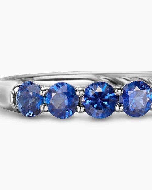 Womens DY Eden Partway Band Ring in Platinum with Blue Sapphires, 3.4mm