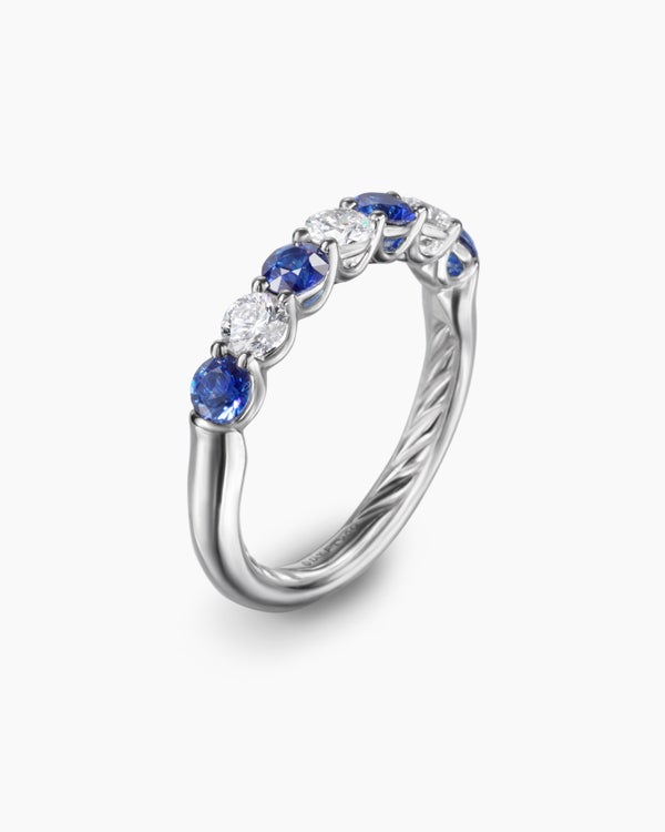 DY Eden Partway Band Ring in Platinum with Blue Sapphires and Diamonds, 3.4mm