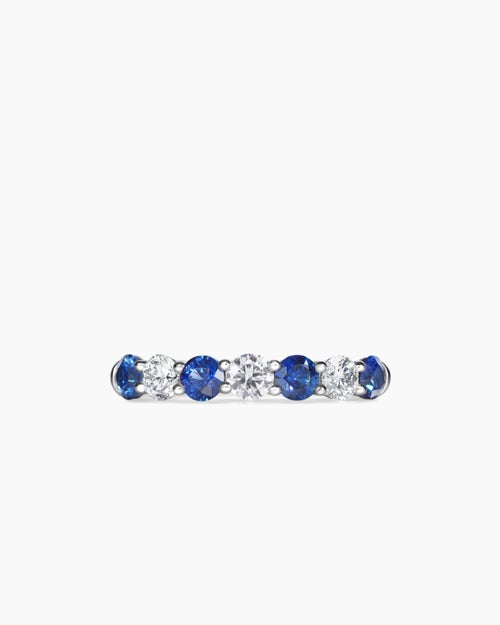 Womens DY Eden Partway Band Ring in Platinum with Blue Sapphires and Diamonds, 3.4mm