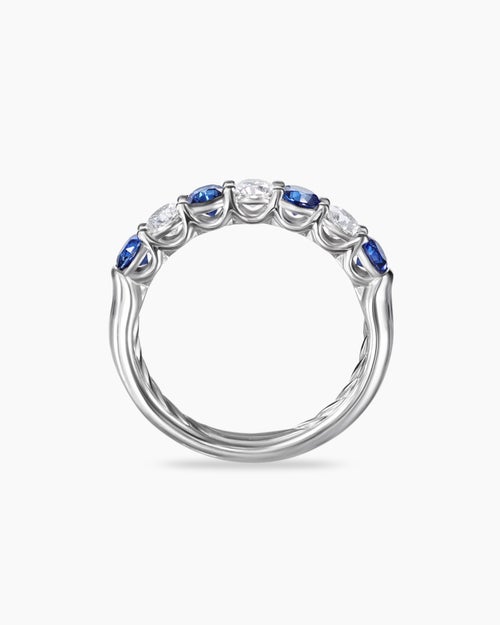 Womens DY Eden Partway Band Ring in Platinum with Blue Sapphires and Diamonds, 3.4mm