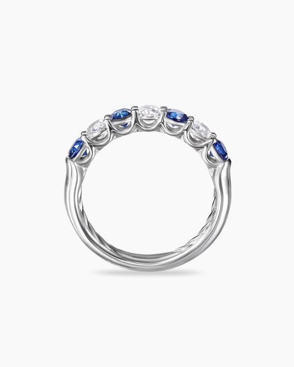 DY Eden Partway Band Ring in Platinum with Blue Sapphires and Diamonds, 3.4mm