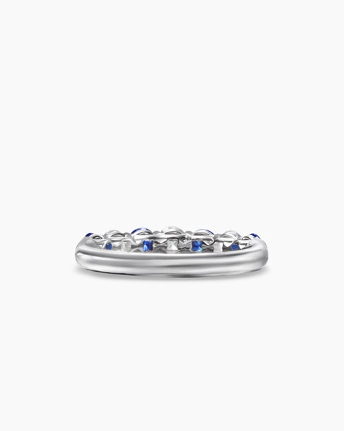 Womens DY Eden Partway Band Ring in Platinum with Blue Sapphires and Diamonds, 3.4mm