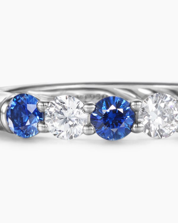 DY Eden Partway Band Ring in Platinum with Blue Sapphires and Diamonds, 3.4mm