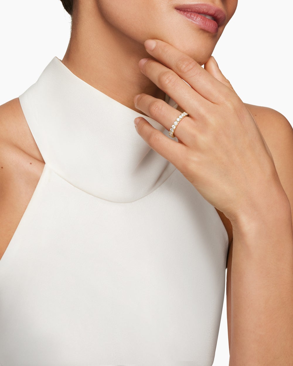 Anneau DY Éternité en or jaune 18 carats avec diamants, 3,2 mm femmes